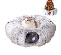 2-in-1 Foldable Indoor Soft Round Cat Tunnel Bed, Cat Tunnel with Cats Bed for Indoor Kittens, Under Christmas Tree Soft Plush Kitten Cave with Plush Ball Toy, Kitten Cave for Cats, Small Dogs