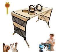 2-In-1 Foldable Pet Grooming Bed, Foldable Grooming Table for Small Dogs | Saves Your Back, Easy to Clean, Breathable Quick-Drying, a Safer, Calmer Way to Trim, Wash & Care at Home(Khaki,Upgraded)