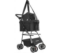 2-in-1 Foldable Pet Stroller with Canopy, 4 Wheels Pet Strolling Cart for Small/Medium Dogs and Cats with Removable Carrier,Breathable Mesh,Mom Tote Bag,Cup Holders,Easy Assembly,Black
