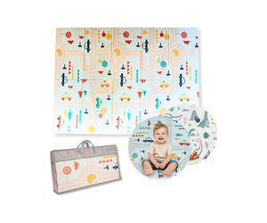 2-in-1 Foldable Play Mat Family Nation Montessori Dino Friends Blanc 180x150x1 cm