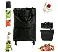 2-in-1 Foldable Shopping Bag Wheeled Design Water-Resistant Oxford Fabric Portable High Capacity Compact Storage Suitable for Daily Shopping, Travel, and Camping(Black)