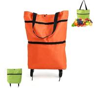 2-in-1 Foldable Shopping Bag Wheeled Design Water-Resistant Oxford Fabric Portable High Capacity Compact Storage Suitable for Daily Shopping, Travel, and Camping(Orange)