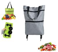 2-in-1 Foldable Shopping Bag Wheeled Design Water-Resistant Oxford Fabric Portable High Capacity Compact Storage Suitable for Daily Shopping, Travel, and Camping(Grey)