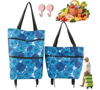 2-in-1 Foldable Shopping Cart Bag on Wheels with Push & Pull Handle，1PC-A