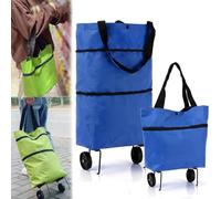 2-in-1 Foldable Shopping Cart, Reusable Oxford Fabric Shopping Bag on wheels, Portable Shoulder Backpack, for Grocery, Market, Shopping, Easy Carry, Lightweight Capacity Bag，Blue