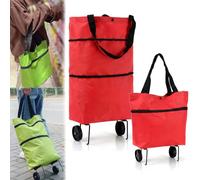 2-in-1 Foldable Shopping Cart, Reusable Oxford Fabric Shopping Bag on wheels, Portable Shoulder Backpack, for Grocery, Market, Shopping, Easy Carry, Lightweight Capacity Bag，Red