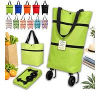 2-in-1 Foldable Shopping Trolley Bag with Wheels, Reusable Shopping Bag on Wheels, Lightweight Oxford Cloth Grocery Tote, Collapsible Rolling Cart for Supermarket, Laundry, Travel and Home Use (#1)