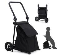 2-in-1 Foldable Shopping Trolley with Seat, Expandable Grocery Cart on 2 Wheels, 123L Large Capacity & 60KG Load, Heavy Duty Collapsible Hand Truck for Elderly, Travel, Camping, Laundry - Black