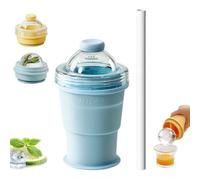 2-in-1 Foldable Silicone Ice Ball Maker Cup Reusable Portable ice Hockey with Straw & Lid Easy Demolding Leakproof for Juice Home Whiskey Iced Coffee Gym Travel Outdoor 2026New (Blue)