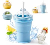 2-in-1 Foldable Silicone Ice Ball Maker Cup, Reusable Portable Ice Sphere Mold with Straw & Lid, Easy Demolding, Leakproof Travel Tumbler for Coffee, Juice, Home, Gym, Outdoor