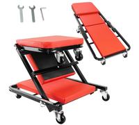 2-in-1 Folding Car Creeper & Seat, 36 Inch Professional Folding Car Creeper with Soft Cushion and 360° Swivel Wheels, Rolling Seat Garage Workshop Crawler,Garage Mechanic Seat & Roller Trolley, Red