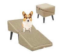 2-in-1 Folding Dog Ramp, Lightweight Cats or Pets Footrest, Cat Dogs Stairs for Bed and Sofa, Suitable for Medium and Small Dogs Enter and Exit Up and Down (Khaki)