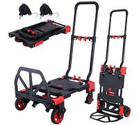 2-in-1 Folding Hand Truck Dolly 330LB Load Carrying,Hand Truck Foldable Dolly with Retractable Handle and 4 Rubber Wheels,Portable Folding Hand Cart for Luggage/Travel/Office