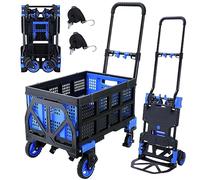 2 in 1 Folding Hand Truck with Foldable Basket, 150kg, Heavy Duty Portable Trolley with Telescopic Handle and 4 Rubber Wheels, Hand Trolley for Luggage, Shopping, Moving House, Travel, Office
