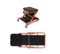 2-in-1 Folding Mechanic Creeper Seat, Heavy-Duty Steel Frame, 6 Swivel | Polyurethane Wheels, Adjustable Z-Shape Design, 330 lbs Capacity, Black + Orange