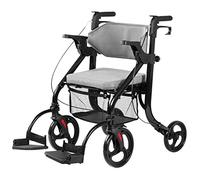 2 in 1 Folding Rollator Walker for Seniors - Transport Wheelchair Rollator with Soft Backrest and Detachable Footrests - 4 Wheel Walker and 220lbs Support