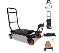 2-in-1 Folding Sack Truck & Platform Trolley 180kg Heavy Duty Hand Truck Dolly with Silent 360° Casters, Lightweight Sack Barrow Compact Storage for Home, Commercial, Office & Garden Use, Tool-Free