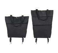 2-in-1 Folding Shopping Cart with ls - Waterproof Zippered Grocery Bag for Stairs - Black Tote with Dual-Level Closure for Easy Transport