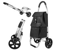 2-in-1 Folding Shopping Trolley, Aluminium Lightweight Shopping Cart with Detachable Shopping Bag, Waterproof Fabric, 40L Large Shopping Trolley with 2 Wheels, Black