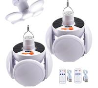 2 in 1 Folding Solar Lamp, Solar Rechargeable Hooked Camping Light, Hanging SolarLantern Outdoor with Remote Control, Foldable Portable Night Led Football Light for Outdoor (2 White)