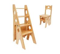 2-in-1 Folding Step Stool Ladder | Solid Wood Pine Chair | 4 Steps, 220 lbs Capacity | Space-Saving Design for Kitchen, Living Room & Garden | Durable & Stylish (Color)