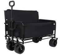 2-in-1 Folding Wagon Bench Love Seat, Heavy Duty Collapsible Beach Cart with 400LBS Capacity, Foldable Garden Wagon with All-Terrain PU Foam Wheels, Portable Outdoor Cart for Camping, Sports