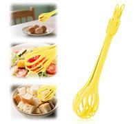 2 in 1 Food Clip & Egg Whisk, Multifunctional Egg Beater Manual Mixer and Serrated Tongs Practical Kitchen Gadget Tool for Gripping Stirring Mixing Ideal for Bread Pasta Salad (Yellow)