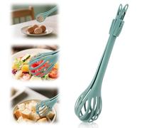 2 in 1 Food Clip & Egg Whisk, Multifunctional Egg Beater Manual Mixer and Serrated Tongs Practical Kitchen Gadget Tool for Gripping Stirring Mixing Ideal for Bread Pasta Salad (Green)