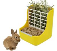 2 in 1 Food Hay Feeder for Guinea Pig, Rabbit Feeder, Indoor Hay Feeder for Guinea Pig, Rabbit, Chinchilla, Feeder Bowls Use for Grass & Food (Yellow)