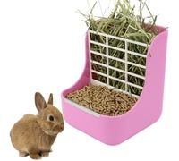 2 in 1 Food Hay Feeder for Guinea Pig, Rabbit Feeder, Indoor Hay Feeder for Guinea Pig, Rabbit, Chinchilla, Feeder Bowls Use for Grass & Food (Pink)