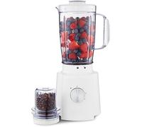 2-in-1 Food Jug Blender | 1.6L Juice Jar & 100G Mini Coffee Spice Grinder 4-Leaf Stainless-Steel Blades 3 Speed & Pulse Safety Lock | Smoothie Maker for Ice Crushing 650W White