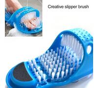 2-in-1 Foot Scrubber Slipper: Bath & Shower Spa Cleaner, Exfoliating Bristles, Pumice Stone Smoother, Easy Suction Base