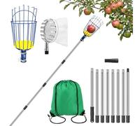 2-in-1 Fruit Picker Tool with Adjustable Stainless Steel Pole, Telescopic Tree Fruit Harvester with 2 Picking Heads & Sponge Pad, Lightweight Grabber with Fabric Bag & Storage Bag for Pear, Cherry