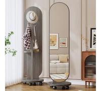 2-in-1 Full Length Mirror & Coat Rack - 360° Rotating Solid Wood Floor Mirror for Bedroom Living Room Dressing Room Stylish Storage & Space-Saving Solution