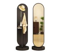 2-in-1 Full Length Mirror with Coat Rack Freestanding 360° Rotating Floor Mirror Tall Body Dressing Mirror with Hooks & Shelves for Bedroom Living Room Hallway (Black)