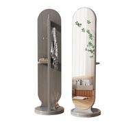 2-in-1 Full Length Mirror with Coat Rack - Freestanding 360° Rotating Tall Dressing Mirror with Hooks & Shelves for Bedroom Living Room Hallway (Grey)