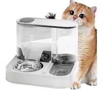 2-in-1-Futter und Wasserspender für Haustiere, Automatischer Katzenfutterspender, Schwerkraftsystem ohne Strom, 2.2L Futterbehälter & 1L Wassertank, Rutschfeste Basis (Grau, mit Napf)