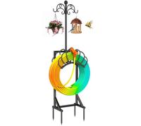 2 In 1 Garden Hose Holder & Heavy Duty Shepherds Hooks Combo | Stores 160 Inch Hose, Freestanding Hose Stand with Double Hooks for Hanging Garden Decor - Perfect for Outdoor Yard, Lawn and Garden