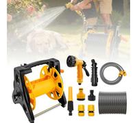 2-in-1 Garden Hose Reel with 25m Outlet Hose & 2m Inlet Hose, Free Standing, Complete with Spray Gun,Straight Jet Nozzle, Quick Connectors & Faucet Connector for Flexible Garden & Yard Storage