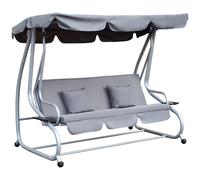 2-in-1 Garden Swing Seat Bed 3 Seater Swing Chair Hammock Bench Bed with Tilting Canopy and 2 Cushions