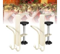2 in 1 Garland and Stocking Mantel Holders with 2 Hooks, Fireplace Stocking and Garland Hanger for Mantle, 2025 Heavy Duty Adjustable Mantel Hooks No Drill, Adjustable Mantel Hanger for Garland