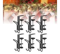 2 in 1 Garland and Stocking Mantel Holders with 2 Hooks, Fireplace Stocking and Garland Hanger for Mantle, 2025 Heavy Duty Adjustable Mantel Hooks No Drill, Adjustable Mantel Hanger for Garland