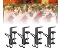 2 in 1 Garland Hooks and Fireplace Stocking Holders, New Hooks for Christmas Adjustable No Drill Mantle Stocking Hanger for Fireplace Xmas Holiday Home Party Decoration (4pcs-Black)