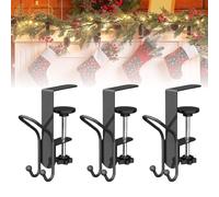 2 in 1 Garland Hooks and Fireplace Stocking Holders, New Hooks for Christmas Adjustable No Drill Mantle Stocking Hanger for Fireplace Xmas Holiday Home Party Decoration (3pcs-Black)