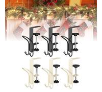 2 in 1 Garland Hooks and Fireplace Stocking Holders, New Hooks for Christmas Adjustable No Drill Mantle Stocking Hanger for Fireplace Xmas Holiday Home Party Decoration (3pcs-Black+3pcs-Cream White)