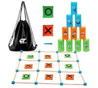 2-in-1 Giant Tic Tac Toe & Can Toss Outdoor Activity Set - Garden & Indoor Family Game with Bean Bags and Storage Bag