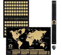 2 in 1 Gift Set - Scratch off Poster Top 100 Places to Visit in the World and Scratch off World Map - Best Places I`ve Been Map - Globetrotter Poster of Places Where You Have Been - Bundle of Two