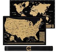 2 in 1 Gift Set - Scratch Off World Map and Scratch Off US Map - Easy to Frame Scratchable World and United States of America Posters - Globetrotters Wall Map - Black and Gold Travel Tracker