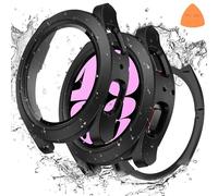 [2 in 1] Goton Waterproof Case for Samsung Galaxy Watch 6 40mm, 360° Protective Hard PC Front & Back Bumper with HD Tempered Glass Screen Protector for Galaxy Watch Cover Accessories, Black