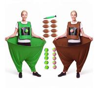 2-in-1 Granny Pants Yard Game Set, Oversized Pants & Sticky Vests Combo with 20 Balls & Pump, Outdoor Tossing Game for Adults Family Party Backyard Lawn Fun(M,American Football,Green and Brown)